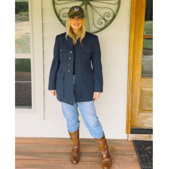 Vintage 1969 Mid Century Military Dark Blue Utility Coat • Silver Buttons - S/M - Picture 3 of 10